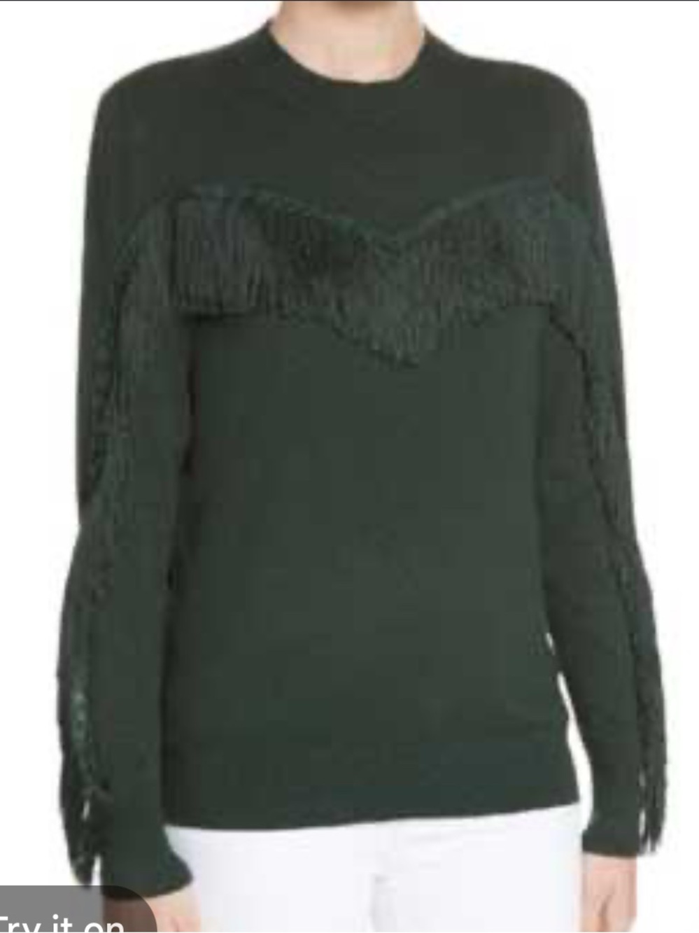 Ted baker London green fringe long sleeve sweater top aniebal size XS